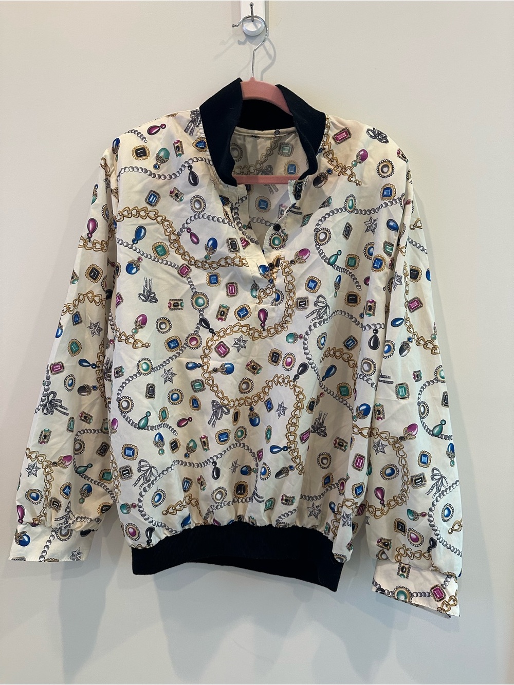 Womens Cream Chain & Jewel Print Pullover Jacket